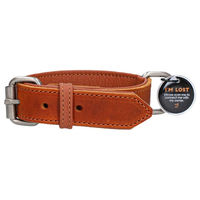 Produktbild von Spotted! Pro Lederhalsband für Hunde mit QR-Pin und Magnetverschluss wasserdicht Cognac 60 cm Breite 3 cm