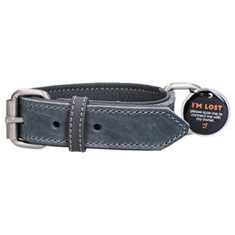 Spotted! Pro Lederhalsband für Hunde mit QR-Pin und Magnetverschluss wasserdicht Grau Größe M 50 cm – Bild 1 von 4