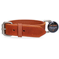 Produktbild von Spotted! PRO Lederhalsband für Hunde mit QR-Pin und Magnetverschluss wasserdicht Größe S Cognac/Hellbraun