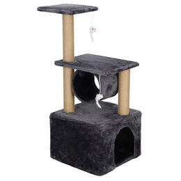 SPRINGOS Katzenkratzbaum mit Katzenhaus und 2 Plattformen in Grau mit Sisal und Spielmäusen 62 cm – Bild 1 von 7
