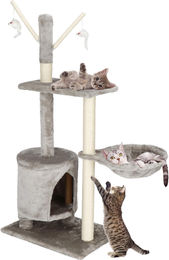 Springos Kratzbaum für Katzen mit Aussichtsplattform, Spielmäuschen und Liegemulde, Grau, 108 cm – Bild 1 von 1