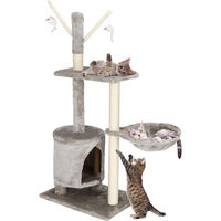 Produktbild von Springos Kratzbaum für Katzen mit Aussichtsplattform, Spielmäuschen und Liegemulde, Grau, 108 cm