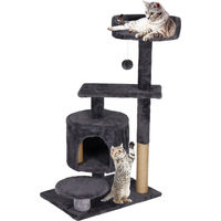 Produktbild von Springos Kratzbaum mit Häuschen und Sisalstämmen 4 Ebenen 87 cm Grau Schwarz