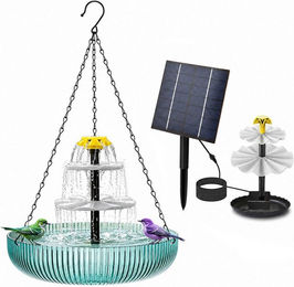 Srvillg Solar Vogeltränke Hängend Türkis 3-stufiger Kaskadenbrunnen aus Kunststoff für Garten und Terrasse – Bild 1 von 5