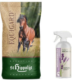 Produktbild von St. Hippolyt Equigard Müsli und Relax Biocare Mückenmilch für Pferde für alle Altersstufen