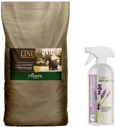 Produktbild von St. Hippolyt LinuStar + Relax Biocare Mückenmilch für Pferde zur Unterstützung von Magen-Darm und Haut-Fell 1000g