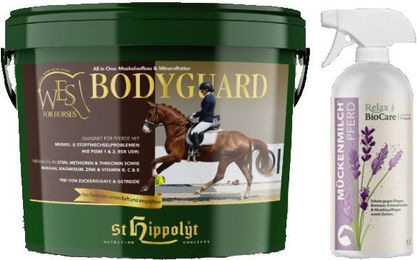 Produktbild von St. Hippolyt WES for Horses Bodyguard + Relax Biocare Mückenmilch Fliegenspray und Fellspray für Pferde 1000 ml