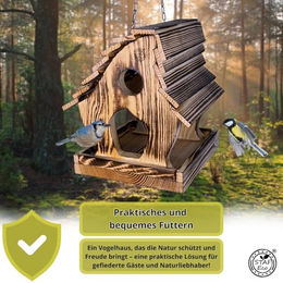 STAFECO Vogelhaus aus Naturholz wetterfest mit Kette und Haken zum Aufhängen – Bild 1 von 5