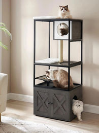 StarTech 3-in-1 Kratzbaum für Katzen mit Katzenklo-Schrank und erhöhtem Napfständer in Schwarz – Bild 1 von 2