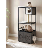 Produktbild von StarTech 3-in-1 Kratzbaum für Katzen mit Katzenklo-Schrank und erhöhtem Napfständer in Schwarz