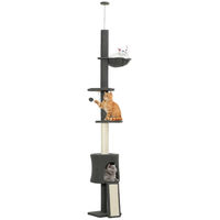Produktbild von StarTech Deckenspanner Kratzbaum für Katzen aus Holz mit Hängematte und Höhle höhenverstellbar 200–240 cm