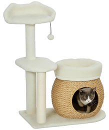 StarTech Katzen Kratzbaum aus Holz mit Höhle und 3 Ebenen in Cremeweiß 79 cm hoch – Bild 1 von 2
