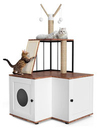 StarTech Katzenbaum mit integriertem Katzentoiletten-Schrank aus Holz mit 2 Etagen und Kratzsäule für Wohnungskatzen 124 cm hoch – Bild 1 von 1