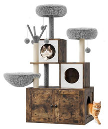StarTech Katzenklo-Schrank mit Kratzbaum in Braun mit 4 Ebenen, Sisal-Kratzstamm und Plüsch-Liegefläche – Bild 1 von 1