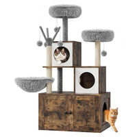 Produktbild von StarTech Katzenklo-Schrank mit Kratzbaum in Braun mit 4 Ebenen, Sisal-Kratzstamm und Plüsch-Liegefläche