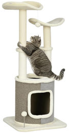 StarTech Katzenkratzbaum aus Holz mit Plüsch und Sisal in Creme und Weiß mit Kuschelhöhle und 3 Ebenen – Bild 1 von 2