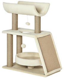 StarTech Katzenkratzbaum aus Holz und Sisal mit 3 Ebenen, Spielball und Liegefläche, 76 cm hoch, Beige – Bild 1 von 2