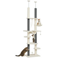Produktbild von StarTech Katzenkratzbaum Deckenspanner höhenverstellbar 225–255 cm mit 4 Ebenen und Hängematten aus Holz