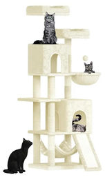 StarTech Katzenkratzbaum Kletterturm Gelb mit 5 Ebenen und 2 Katzenhäusern 158 cm – Bild 1 von 1