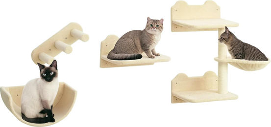 StarTech Kletterwand für Katzen 4-teiliges Set aus Holz in Weiß mit Brücke, Hängematte, Kratzstamm und Sprungplattformen – Bild 1 von 2