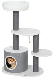 StarTech Kratzbaum für Katzen aus Holz mit 3 Ebenen und Höhle, 98 cm hoch, Grau-Weiß aus Plüsch und Jute – Bild 1 von 2