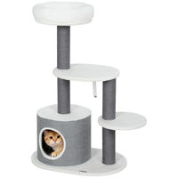 Produktbild von StarTech Kratzbaum für Katzen aus Holz mit 3 Ebenen und Höhle, 98 cm hoch, Grau-Weiß aus Plüsch und Jute
