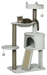 StarTech Kratzbaum für Katzen aus Holz mit 4 Ebenen und Höhle in Hellgrau 113 cm hoch – Bild 1 von 3