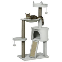 Produktbild von StarTech Kratzbaum für Katzen aus Holz mit 4 Ebenen und Höhle in Hellgrau 113 cm hoch