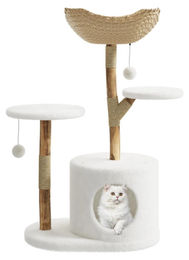 StarTech Kratzbaum für Katzen aus Holz und Rattan in Weiß mit 104 cm Höhe – Bild 1 von 2