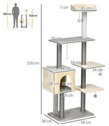StarTech Kratzbaum für Katzen in Armeegrün mit 5 Ebenen, Bett, Häuschen und Sisalkratzsäulen, 156 cm hoch – Bild 1 von 1