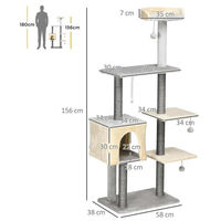 Produktbild von StarTech Kratzbaum für Katzen in Armeegrün mit 5 Ebenen, Bett, Häuschen und Sisalkratzsäulen, 156 cm hoch