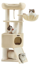 StarTech Kratzbaum für Katzen in Beige mit 4 Ebenen, Höhle, Hängematte, Tunnel und Sisalstämmen aus Holz und Sisal, 50x50x141 cm – Bild 1 von 2