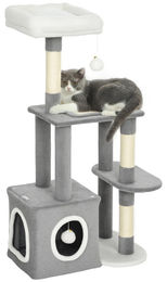 StarTech Kratzbaum für Katzen in Grau mit 4 Ebenen, Höhle und Sisalstamm aus Holz und Plüsch – Bild 1 von 4