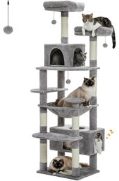 StarTech Kratzbaum für Katzen in Grau mit Hängematte, Höhle und Sisalkratzstämmen – Bild 1 von 3