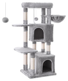 StarTech Kratzbaum für Katzen in Grau mit zwei Kuschelhöhlen und 5 Ebenen aus Nylon sowie Kippschutz – Bild 1 von 1