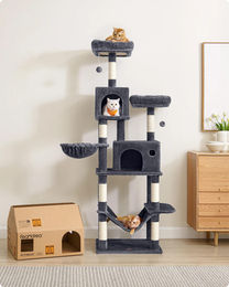 StarTech Kratzbaum für Katzen in Schwarz mit 5 Ebenen und großer Höhle in 199 cm Höhe – Bild 1 von 1