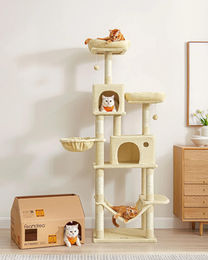 StarTech Kratzbaum für Katzen in Weiß mit 5 Ebenen und großer Höhle aus Nylon in 199 cm Höhe – Bild 1 von 1