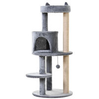 Produktbild von StarTech Kratzbaum für Katzen mit 4 Ebenen aus Holz und Plüsch in Grau