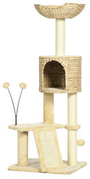 StarTech Kratzbaum für Katzen mit 4 Ebenen, Höhle, Korb und Plüschbällen in Beige, 116 cm Höhe – Bild 1 von 3