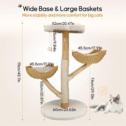 StarTech Kratzbaum für Katzen mit 4 Etagen, Kletterturm aus Naturholz und Weiß mit Sisal-Kratzstämmen und Plüschkissen, 60x40x99 cm – Bild 1 von 1