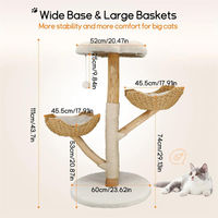 Produktbild von StarTech Kratzbaum für Katzen mit 4 Etagen, Kletterturm aus Naturholz und Weiß mit Sisal-Kratzstämmen und Plüschkissen, 60x40x99 cm