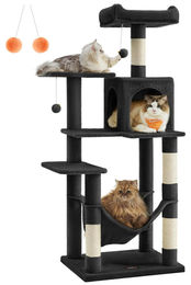 StarTech Kratzbaum für Katzen mit 5 Ebenen, Hängematte, Höhle und Sisalstämmen, Schwarz, 55x45x143 cm – Bild 1 von 3