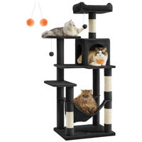 Produktbild von StarTech Kratzbaum für Katzen mit 5 Ebenen, Hängematte, Höhle und Sisalstämmen, Schwarz, 55x45x143 cm