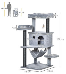 StarTech Kratzbaum für Katzen mit 5 Ebenen, Häuschen, Bett, Hängematte und Spielzeug in Grün, 48x48x107 cm – Bild 1 von 1