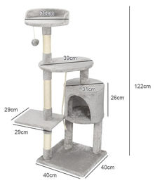 StarTech Kratzbaum für Katzen mit Hängematte, Höhle und Sisal-Kratzstämmen, Grau, 40x40x122 cm – Bild 1 von 2