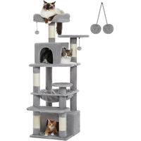 Produktbild von StarTech Kratzbaum für Wohnungskatzen in Grau mit 6 Ebenen, 2 Höhlen, Hängematte und Sisalsäulen, 136 cm