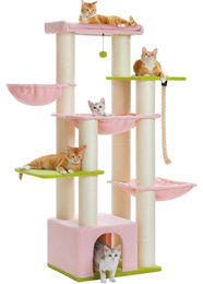 StarTech Kratzbaum XL in Rosa aus Holz mit 5 Ebenen und Kratzsäulen 170 cm hoch – Bild 1 von 1