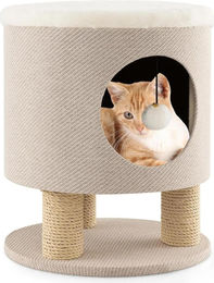 StarTech Multifunktionales 3-in-1 Katzenmöbel aus Holz mit Kratzsäule und Plüschball in Weiß und Beige – Bild 1 von 2