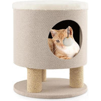Produktbild von StarTech Multifunktionales 3-in-1 Katzenmöbel aus Holz mit Kratzsäule und Plüschball in Weiß und Beige