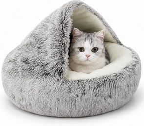 StellarLuma Katzenhöhle und Katzenbett aus Plüsch in Grau 40 cm 2-in-1 Schlafplatz für Katzen – Bild 1 von 1